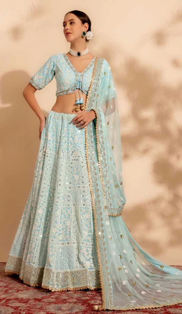 Georgette Sequins Work Readymade Lehenga Choli In Sky Blue - 9537187913