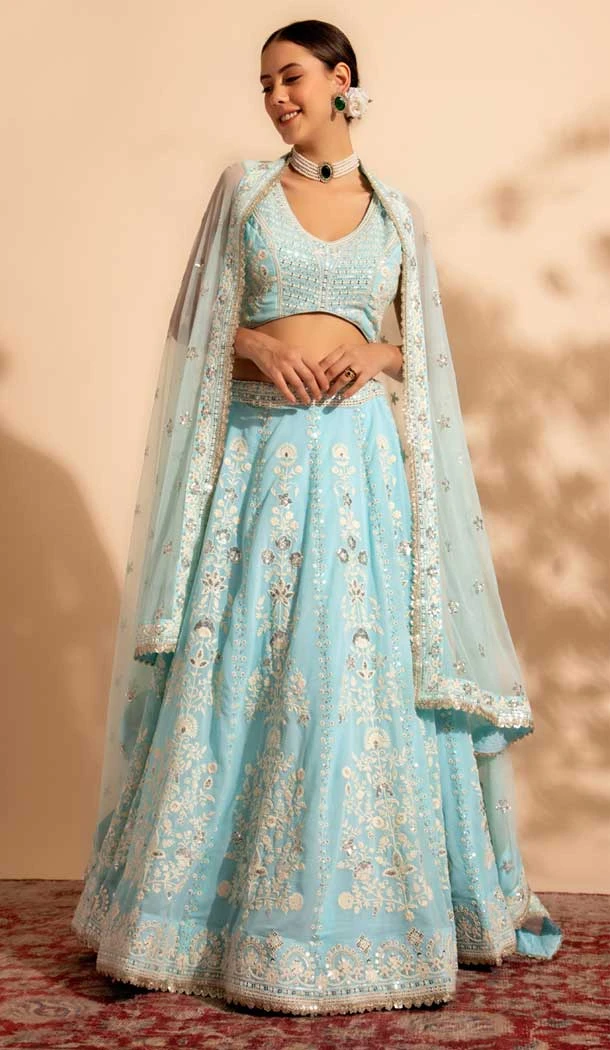 Georgette Sequins Work Readymade Lehenga Choli In Sky Blue - 9537187917