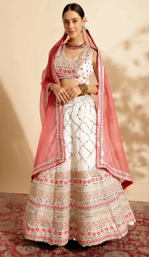 Georgette Sequins Work Readymade Lehenga Choli In Gajari Pink - 9537187919
