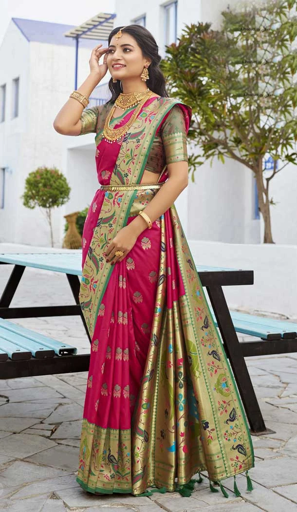 Red Paithani Silk Jacquard Traditional Wear Saree - 9538187920
