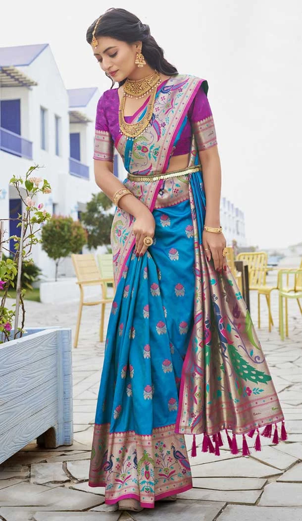 Rama Paithani Silk Jacquard Traditional Wear Saree - 9538187922