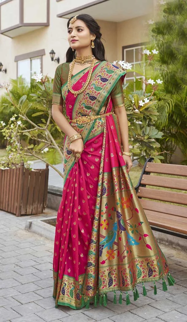 Paithani Silk Jacquard Work Traditional Wear Saree In Deep Pink - 9539187927