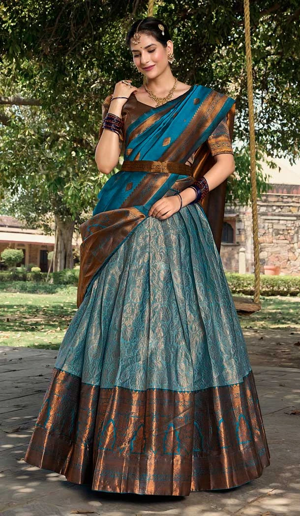 Jacquard Silk Weaving Work Party Wear Lehenga Choli In Sky Green - 9545187964
