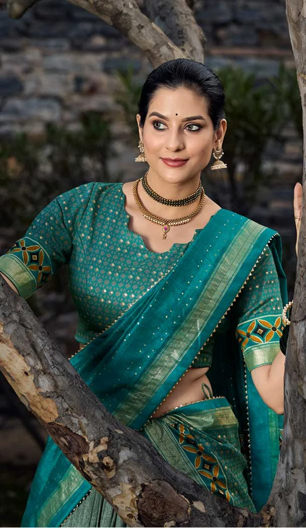 Green Tussar Silk Foil Print Work Traditional Lehenga Choli - 9546187969
