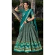 Green Tussar Silk Foil Print Work Traditional Lehenga Choli - 9546187969