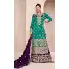 Silk Embroidered Pakistani Style Palazzo Plus Size Salwar Suit In Teal Blue - 95671888080