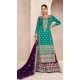 Silk Embroidered Pakistani Style Palazzo Salwar Suit In Teal Blue - 95671888080