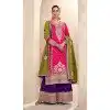 Silk Embroidered Pakistani Style Palazzo Plus Size Salwar Suit In Fuchsia Pink - 95671888081