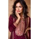 Red Silk Embroidery Work Party Wear Palazzo Salwar Suit - 9569188086