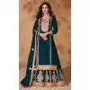 Teal Green Silk Embroidery Work Party Wear Plus Size Palazzo Salwar Suit - 9569188088