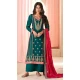 Silk Embroidered Pakistani Palazzo Salwar Suit Teal Blue - 9583188171