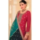 Chinnon Embroidered Designer Wear Salwar Suit In Rusk Pink Red - 9584188173