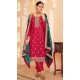 Chinnon Embroidered Designer Wear Salwar Suit In Rusk Pink Red - 9584188173
