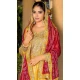 Chinon Bandhani Printed Party Wear Palazzo Salwar Kameez In Yellow - 146911236