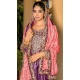 Chinon Bandhani Printed Party Wear Palazzo Salwar Kameez In Purple - 146911237