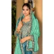 Chinon Bandhani Printed Party Wear Palazzo Salwar Kameez In Teal Blue - 146911238