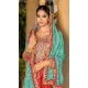 Chinon Bandhani Printed Party Wear Palazzo Salwar Kameez In Red - 146911239