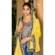 Chinon Bandhani Printed Party Wear Palazzo Salwar Kameez In Blue - 146911240
