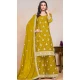 Chinon Sequin Embroidered Party Wear Palazzo Salwar Suit In Yellow - 147201403