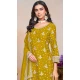 Chinon Sequin Embroidered Party Wear Palazzo Salwar Suit In Yellow - 147201403