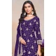 Chinon Sequin Embroidered Party Wear Palazzo Salwar Suit In Purple - 147201404