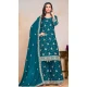 Chinon Sequin Embroidered Party Wear Palazzo Salwar Suit In Teal Blue - 147201405