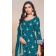 Chinon Sequin Embroidered Party Wear Palazzo Salwar Suit In Teal Blue - 147201405