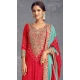 Chinon Embroidered Party Wear Palazzo Salwar Suit In Red - 147231436