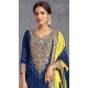 Chinon Embroidered Party Wear Palazzo Salwar Suit In Blue - 147231437