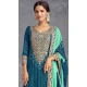 Chinon Embroidered Party Wear Palazzo Salwar Suit In Rama Blue - 147231439
