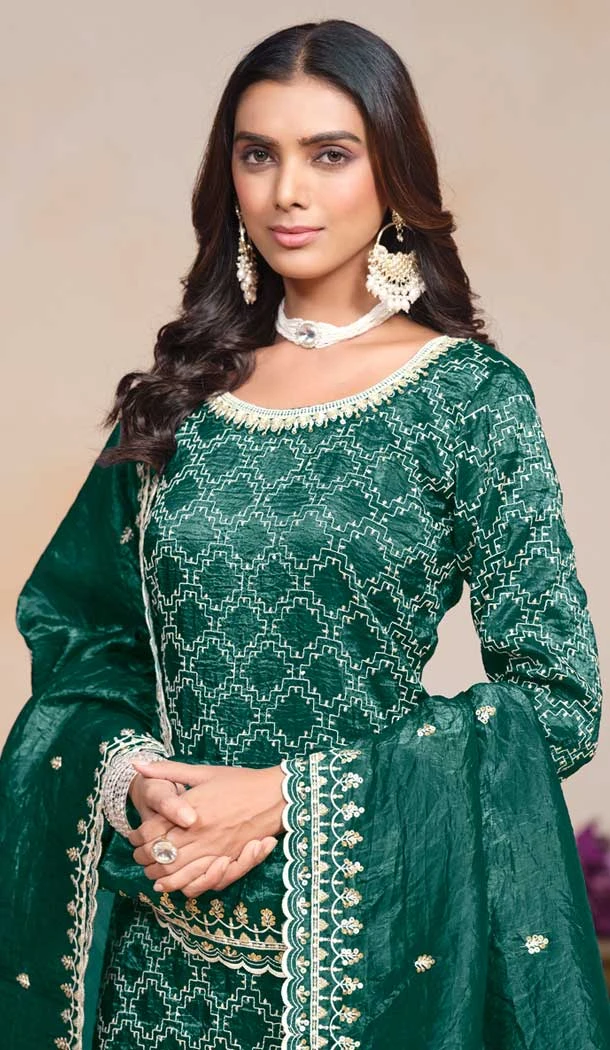 Rama Blue Gold Crush Embroidered Party Wear Palazzo Salwar Suit - 147501633