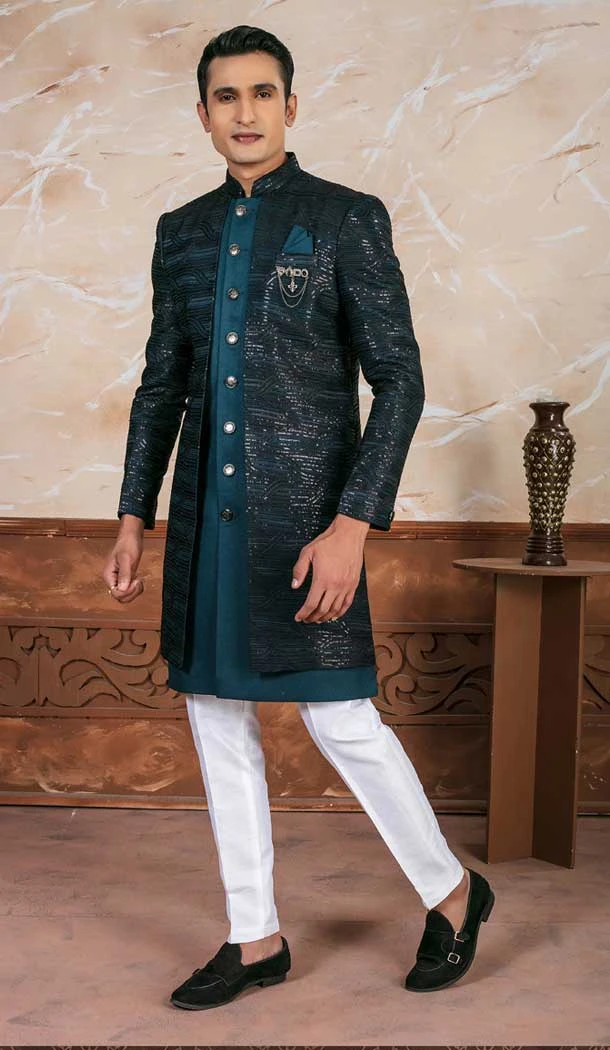 Peacock Rama Sequence Embroidery Designer Readymade Mens Indo Western - 9279186526