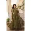 Mehendi Green Faux Georgette Embroidered Party Wear Gown With Dupatta - 9601188268