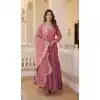 Onion Pink Faux Georgette Embroidered Party Wear Gown With Dupatta - 9601188269