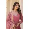 Onion Pink Faux Georgette Embroidered Party Wear Gown With Dupatta - 9601188269