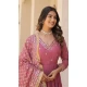 Onion Pink Faux Georgette Embroidered Party Wear Gown With Dupatta - 9601188269