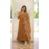 Mustard Faux Georgette Embroidered Party Wear Gown With Dupatta - 9601188270
