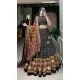 Tussar Silk Foil Printed Work Navratri Wear Chaniya Choli In Black - 9667188692