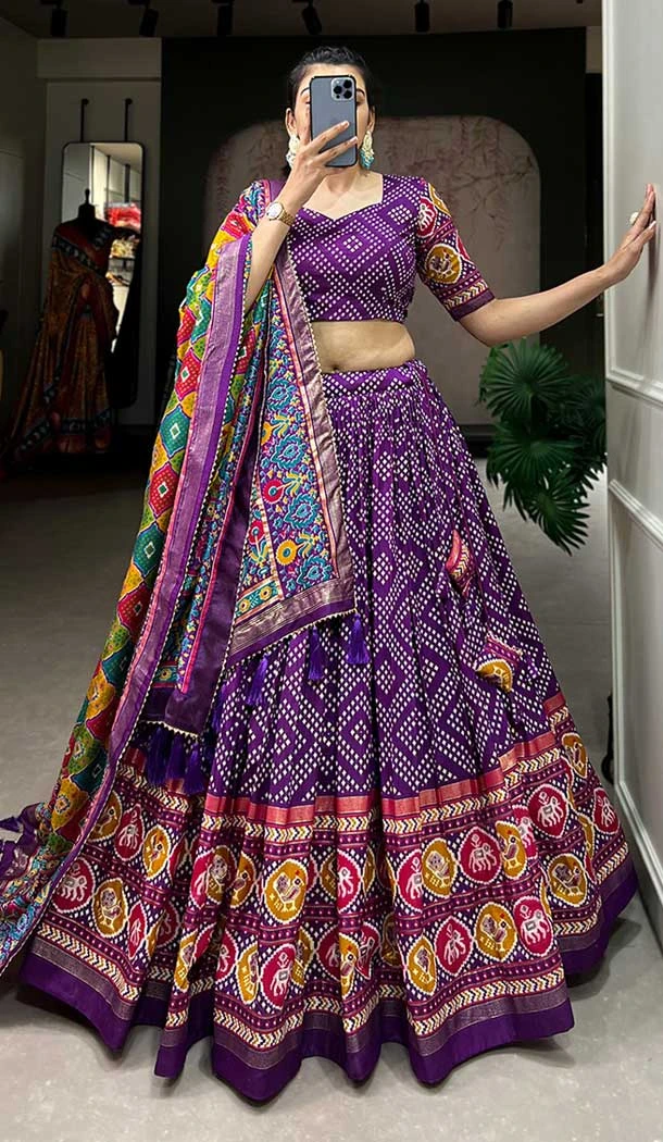 Purple Tussar Silk Foil Printed Work Navratri Wear Chaniya Choli - 9667188693