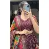 Wine Tussar Silk Foil Printed Work Navratri Wear Plus Size Chaniya Choli - 9667188694