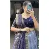 Tussar Silk Foil Printed Work Navratri Wear Plus Size Chaniya Choli In Navy Blue - 9668188696