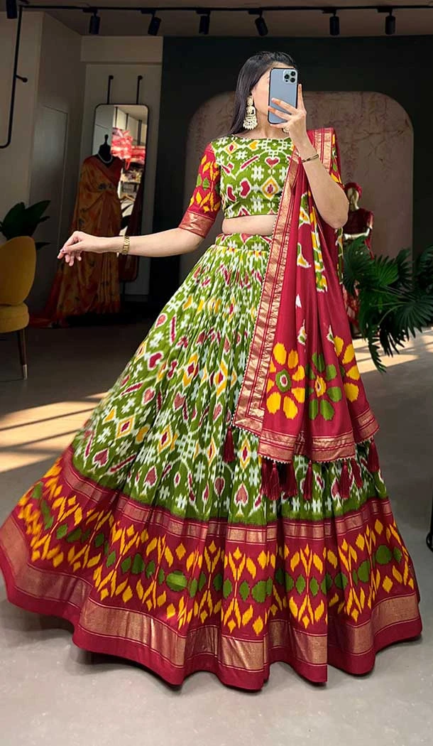 Multi Color Tussar Silk Foil Printed Work Navratri Wear Chaniya Choli - 9668188703