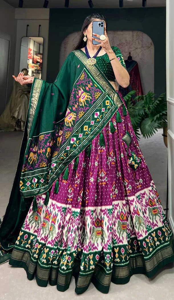 Purple Tussar Silk Foil Printed Work Navratri Wear Chaniya Choli - 9668188707
