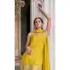 Mustard Faux Georgette Embroidered Party Wear Designer Sharara Suit - 143147962