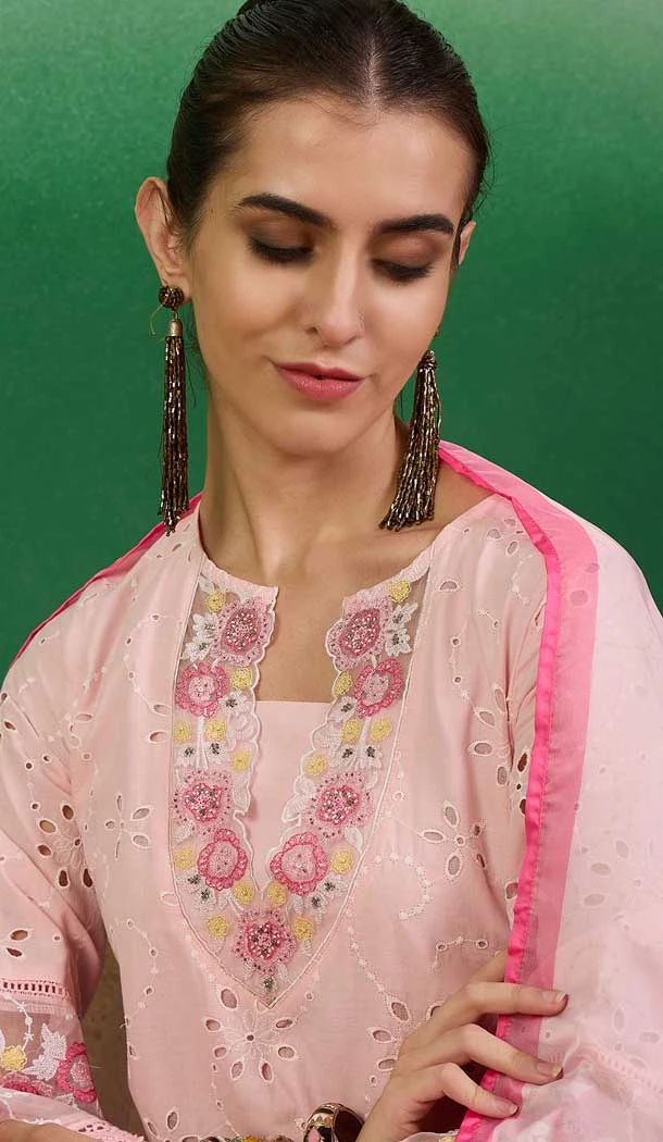 Pink Cotton Embroidered Party Wear Readymade Salwar Kameez - 143167971