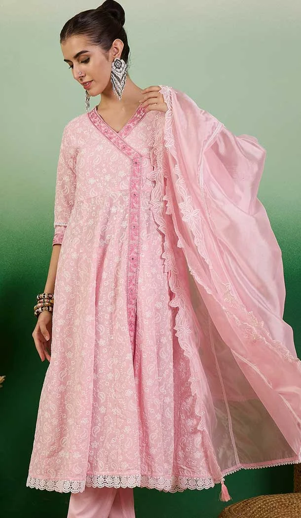Embroidered Cotton Party Wear Readymade Salwar Kameez In Pink - 143167974