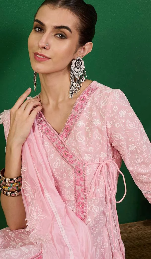 Embroidered Cotton Party Wear Readymade Salwar Kameez In Pink - 143167974