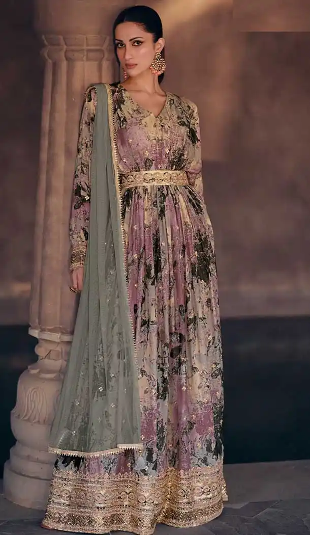 Grey Georgette Embroidered Designer Anarkali Style Salwar Suit - 143418126