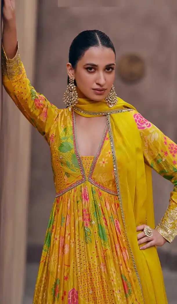 Yellow Georgette Embroidered Designer Anarkali Style Salwar Suit - 143418127