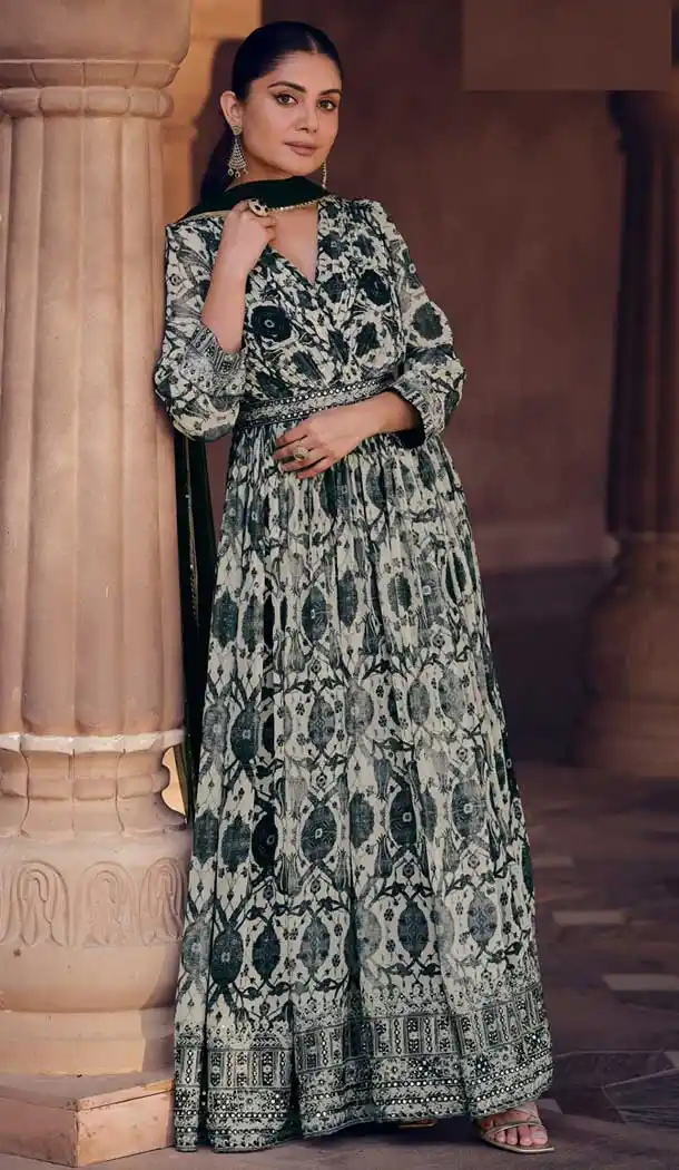 Beige Georgette Embroidered Designer Anarkali Style Salwar Suit - 143418129